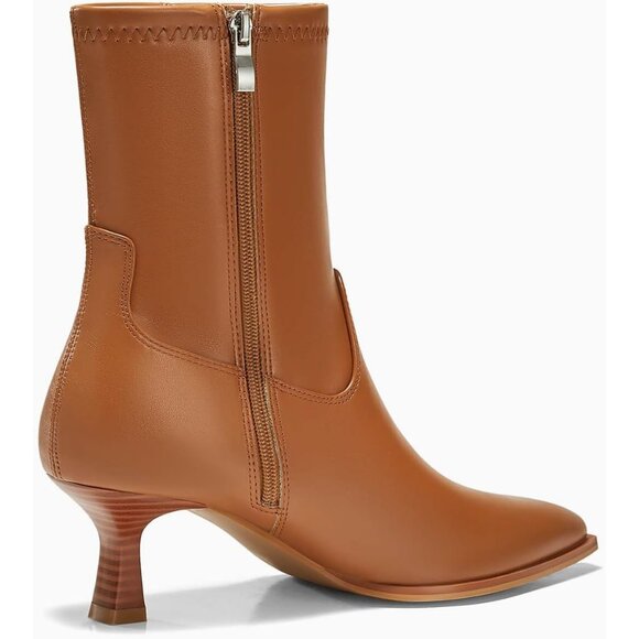 Women's Brown  Pointed Toe Ankle Boots Stacked Kitten Low Heel Side Zipper - Picture 6 of 6